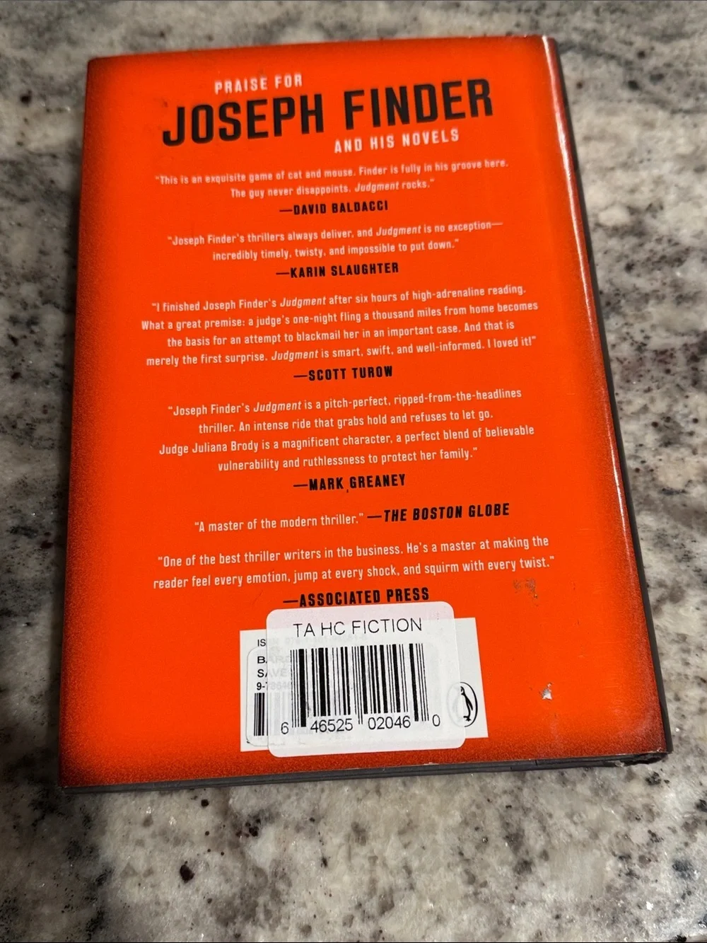 Joseph Finder Judgment — Black and Orange Hardcover Novel